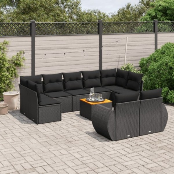 Loungegrupp 10 delar med svarta dynor konstrotting