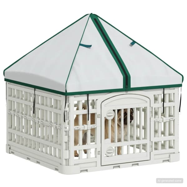 4 Panel Hund Playpen med Tak Vit 63 x 63 x 67 cm Plast