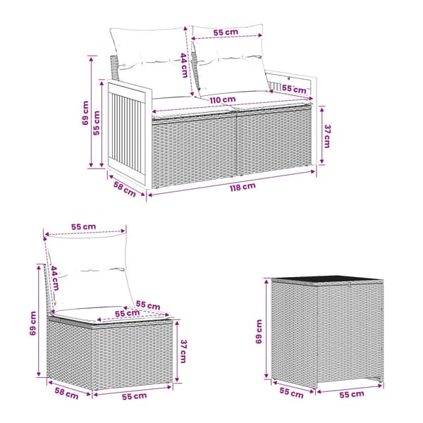 Soffset 5 st Beige och krämvit Poly Rattan och stål