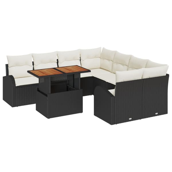 Trädgårdsoffset med lagring 9 pcs Svart Poly rattan