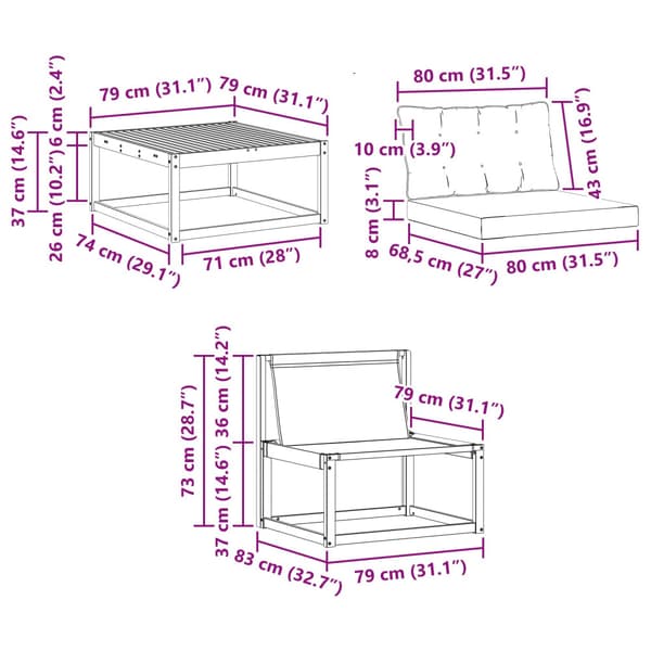 Utomhussoffset 5 pcs Vit och ljusgrå 79 x 79 x 37 cm