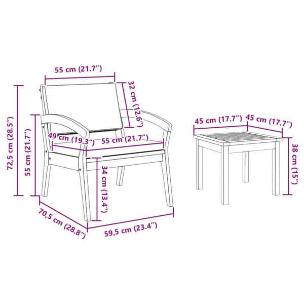 Bistroset med kudde 5 pcs Brun Polyester