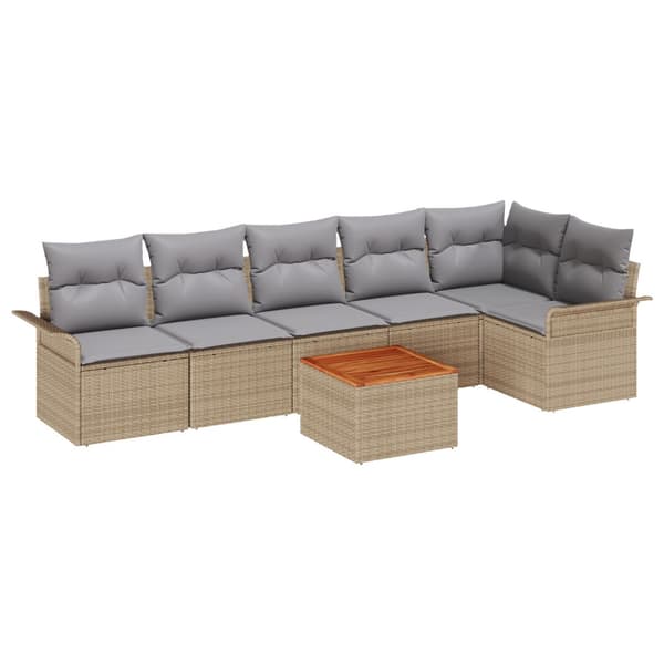 Trädgårdsoffset med kudde 7 pcs Beige konstrotting