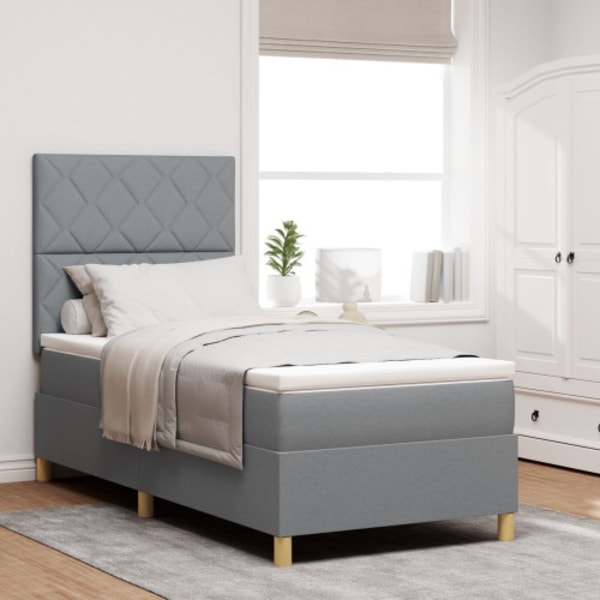 Box Spring Bed med madrass Ljusgrå 100x200 cm Tyg