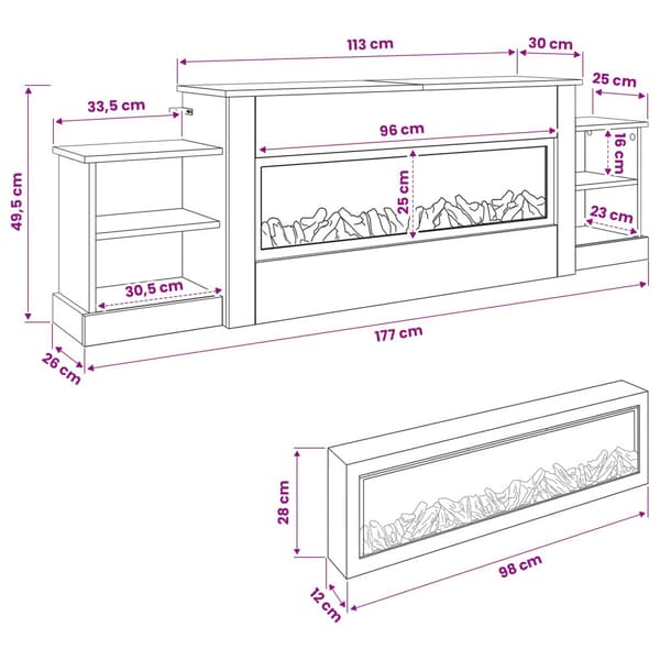Elektrisk eldstad Vit 177 x 30 x 56,5 cm Konstruerat trä