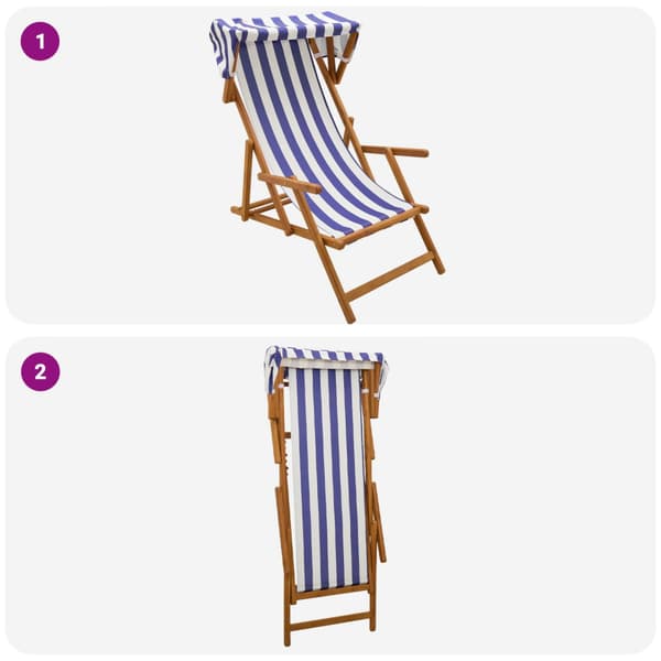 Deck Chair 3 Position Massiv Eukalyptus Trä Blå och Vit