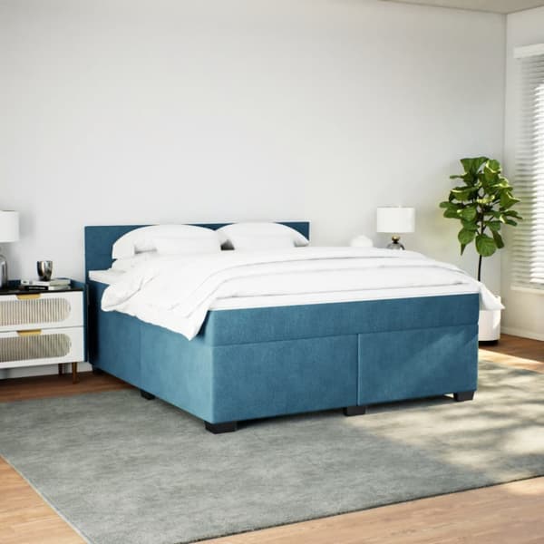 Ramsäng med madrass blå 180x200 cm sammet