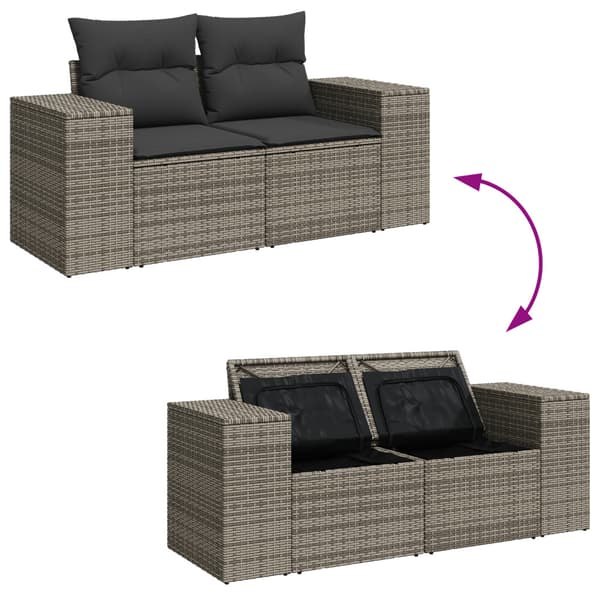 Trädgårdsoffset med kudde med lagring 9 pcs Grå Poly Rattan