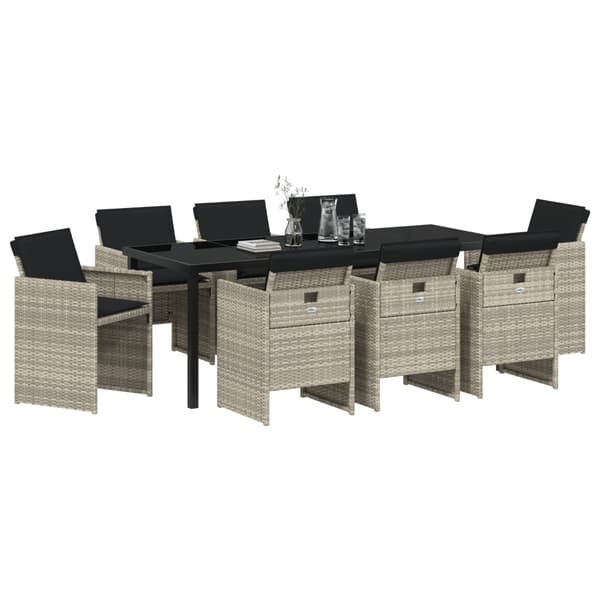 Trädgårdsmöbelset 9 pcs Ljusgrå konstrotting