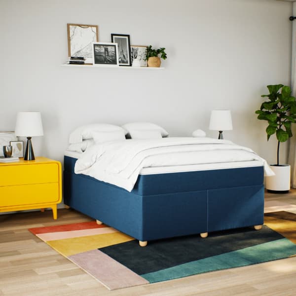 Ramsäng med madrass blå 140x190 cm tyg