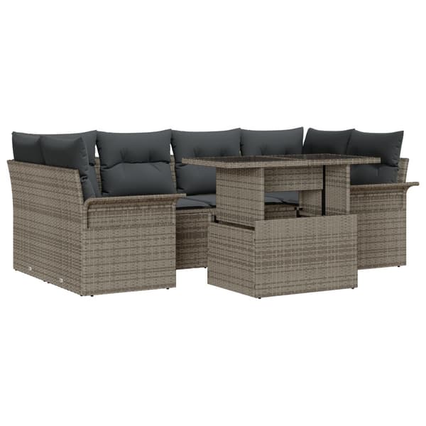 Trädgårdsoffset med kudde 7 pcs Grå Poly rattan
