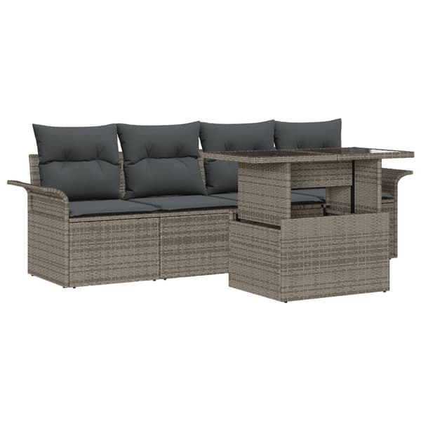 Trädgårdsoffset med kudde med lagring 5 pcs Grå Poly Rattan