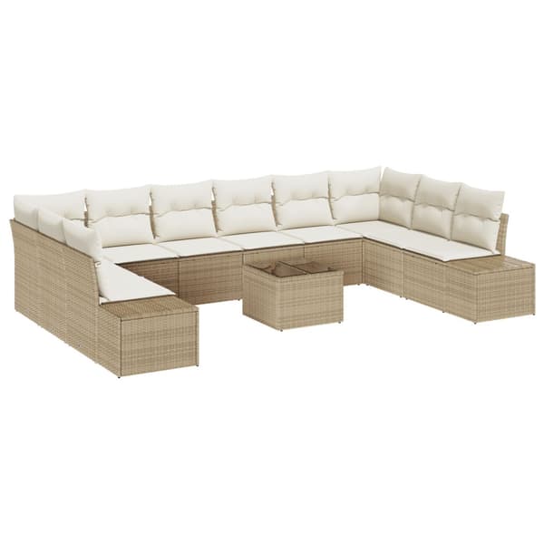 Trädgårdsoffset 10 pcs Beige och gräddfärgad Polyrattan