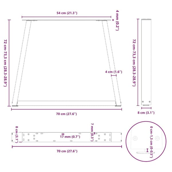 Matbordsben V-formade 2 st antracit 70x(72-73,3) cm stål