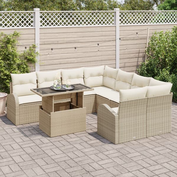 Trädgårdsoffset med lagring 9 pcs Beige konstrotting