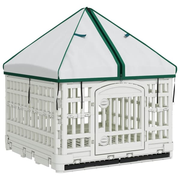4 Panel Hund Playpen med Tak 122 x 106,5 x 82 cm Plast Vit
