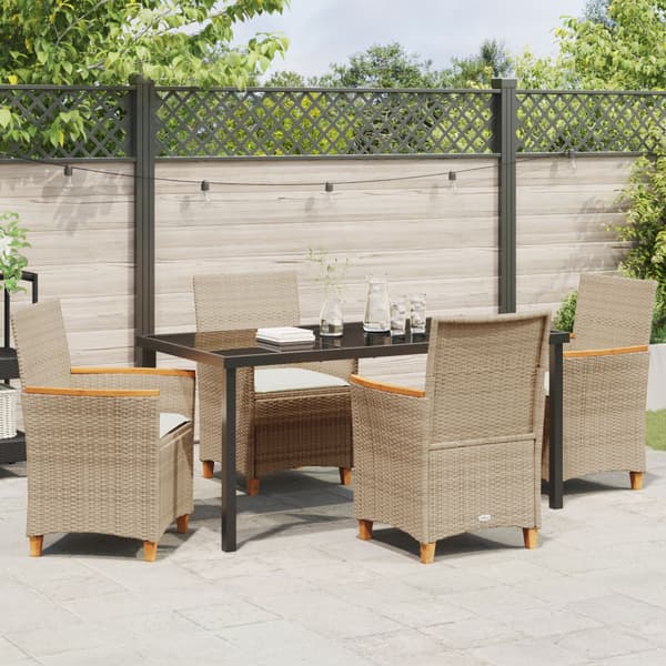 Trädgårdsmöbelset 5 pcs Beige konstrotting
