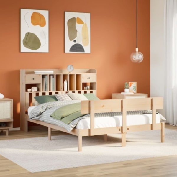 Säng med bokhylla utan madrass 140x190cm massiv furu