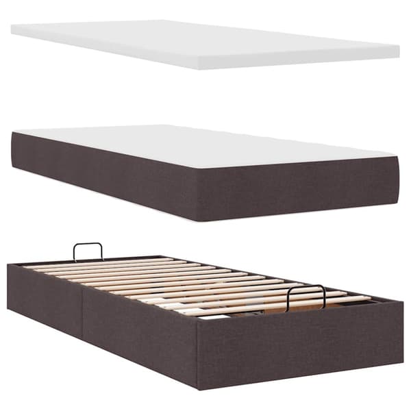Ottoman sängram med madrass mörkbrun 100x200 cm tyg