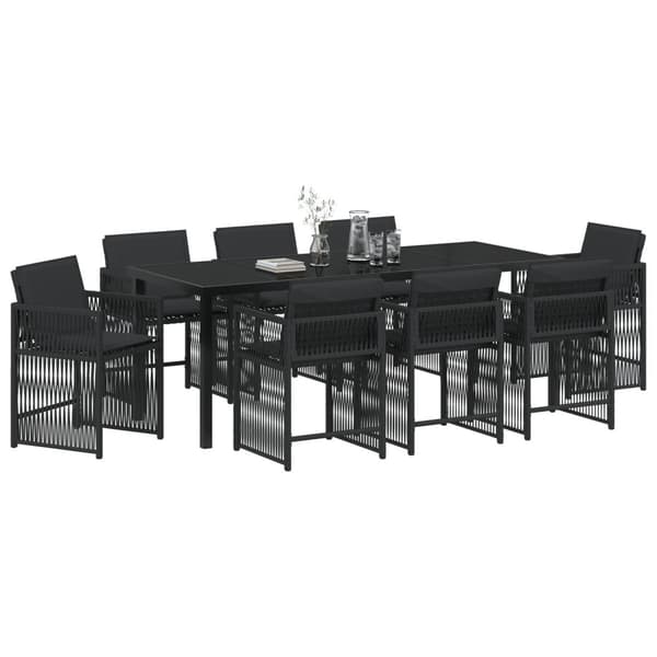Trädgårdsmöbelset 9 pcs Svart konstrotting