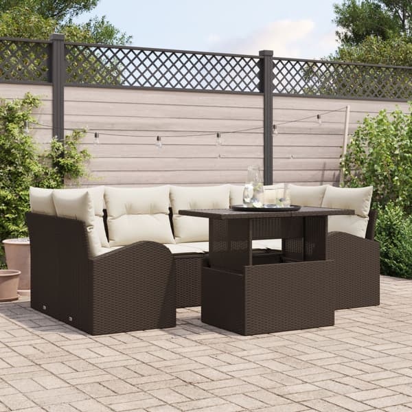 Trädgårdsoffset med kudde 7 pcs Brun Poly rattan