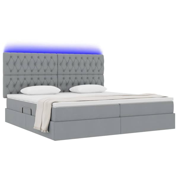 Förvaringssäng med LED med led Ljusgrå 200 x 200 cm Polyester