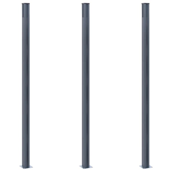 Staketstolpar 3 st mörkgrå 185 cm aluminium
