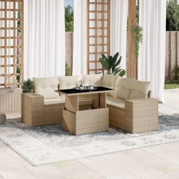 Soffgrupp för trädgården med dynor 6 delar beige konstrotting