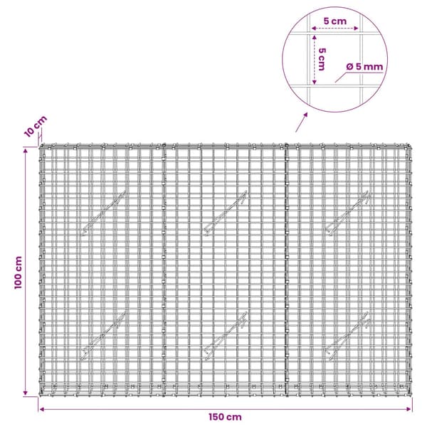 Gabion med 5 mm tråd och 5x5 cm nät 150x10x100 cm