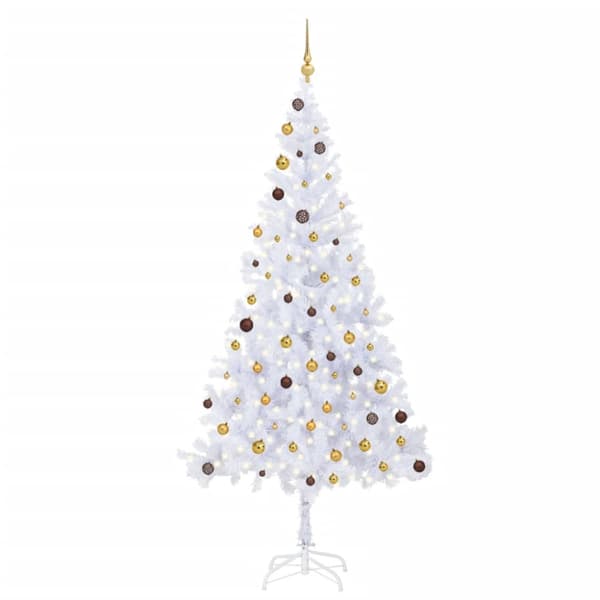 Belyst plastgran med kulor 210 cm 910 grenar