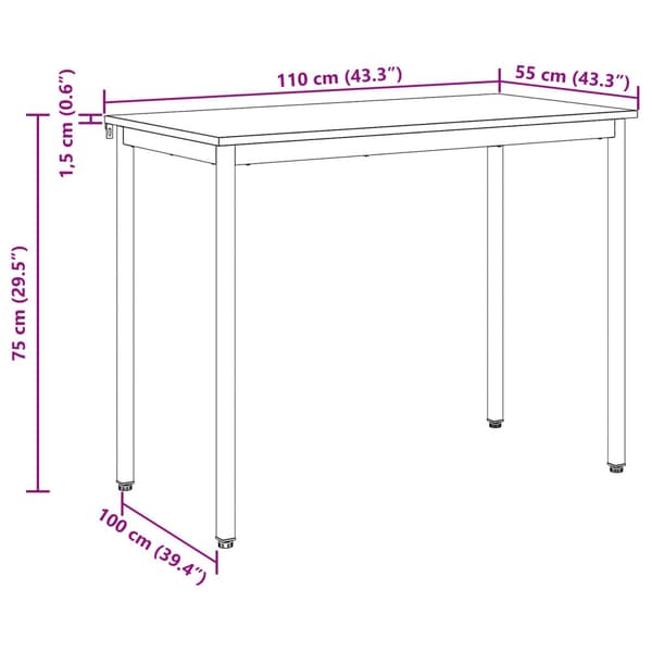 Matbord 110 x 55 x 75 cm Konstruerat trä Rökt ek Rektangulär