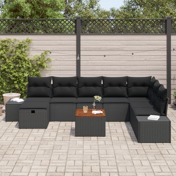 Trädgårdsoffset 9 st Svart Poly rattan
