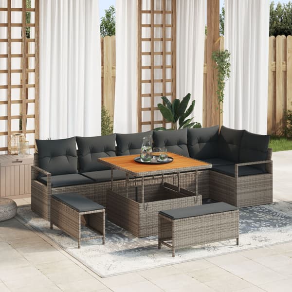 Trädgårdsoffset med kudde 9 pcs Grå Poly rattan