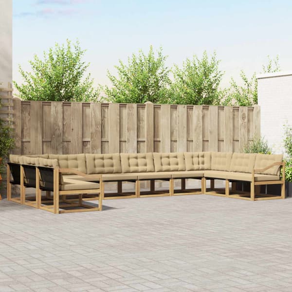 Utomhussoffset med kudde 10 pcs Vit och Beige