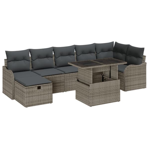 Trädgårdsoffset med kudde med lagring 8 pcs Grå Poly rattan