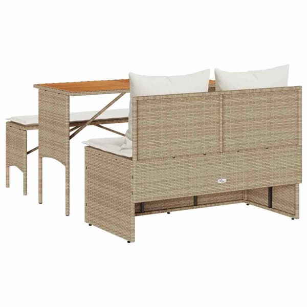 Matgrupp för trädgården 3 delar med dynor beige konstrotting