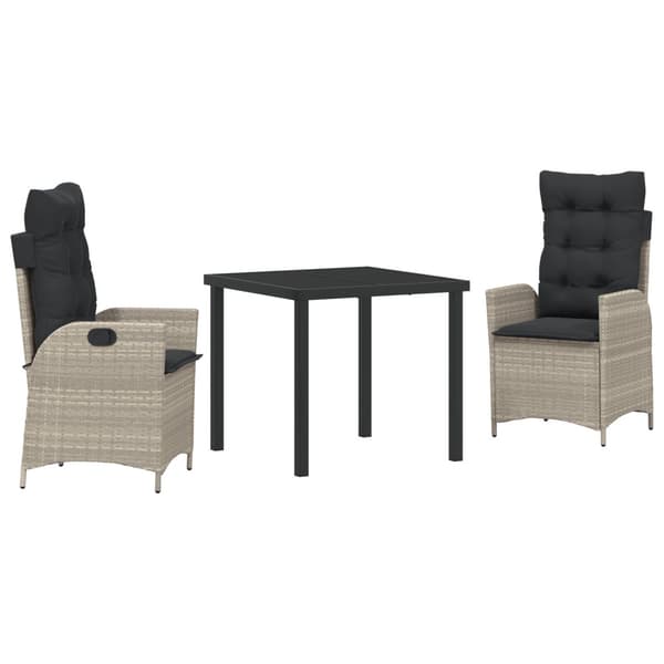 Trädgårdsmöbelset med kudde 3 pcs Ljusgrå konstrotting