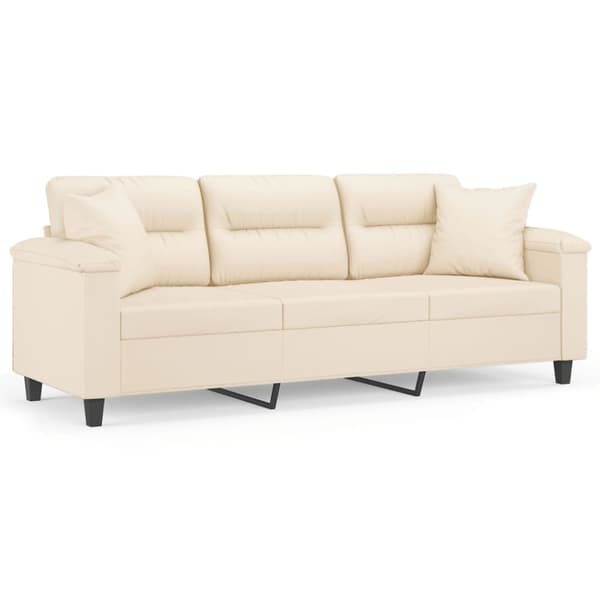3-sitssoffa med prydnadskuddar beige 180 cm mikrofibertyg