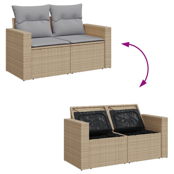 Trädgårdsoffset med kudde 17 pcs Beige och Ljusgrå konstrotting