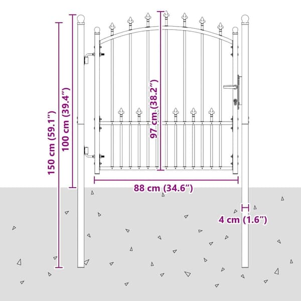 Stängsel Grind med Spikar med lås Emmen Grå 100 x 100 cm