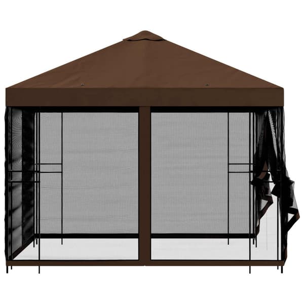 Trädgårdsgazebo med sidoväggar 3 x 3 m Brun Polyester och Stål
