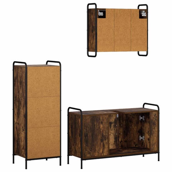 Badrumsskåpsset 3 st Rökt ek 40 x 36 x 109,5 cm Konstruerat trä