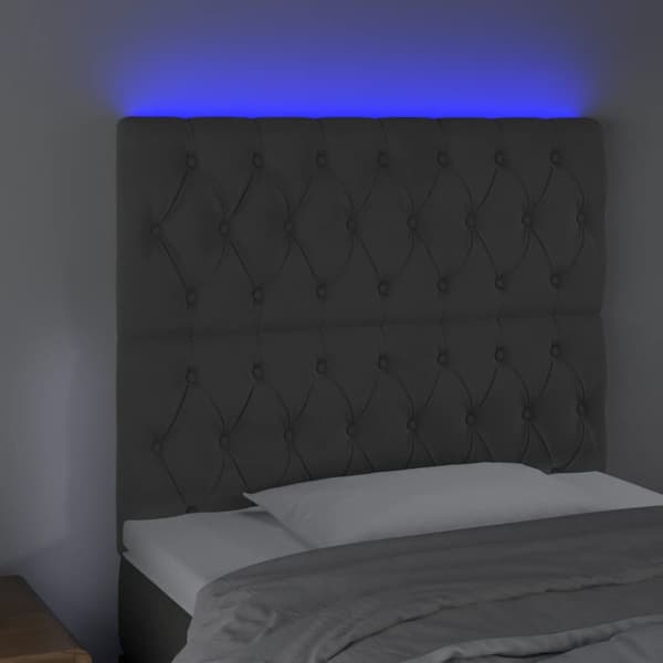 Sänggavel LED mörkgrå 90x7x118/128 cm sammet