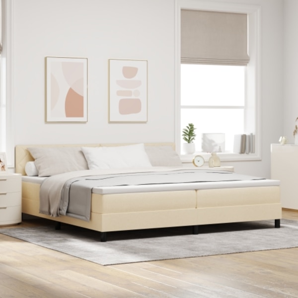 Boxfjordsäng med madrass & LED Kräm 200x200 cm Tyg