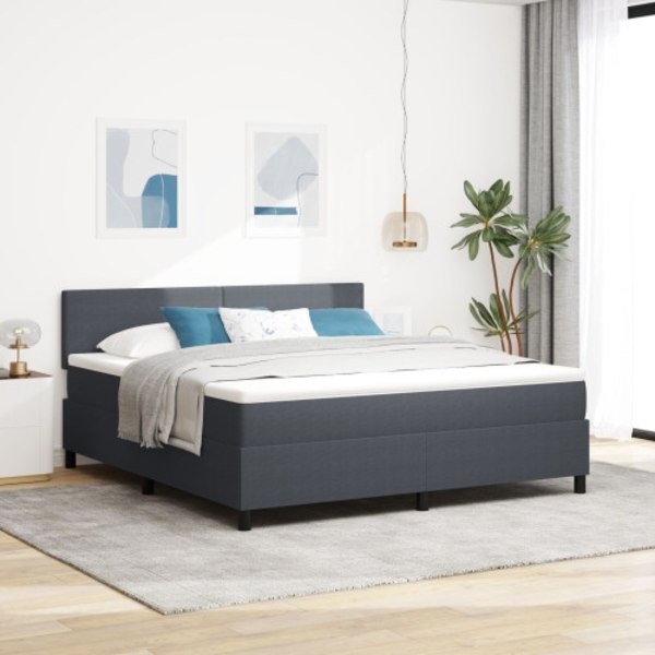 Box Spring Säng med madrass & LED mörkgrå super king kordfärgad tyg
