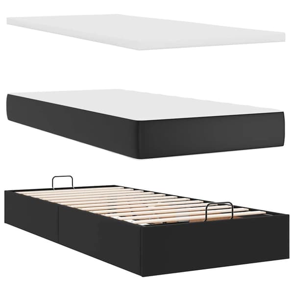 Ottoman sängram med madrasser svart 160x200 cm konstläder