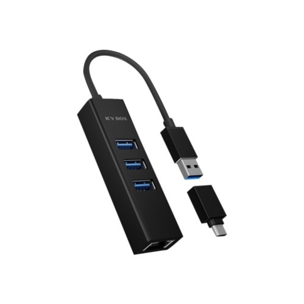 ICY BOX IB-HUB1419-LAN - hubb - 3 portar