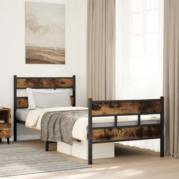 Sängram utan madrass metall rökfärgad ek 80x200 cm
