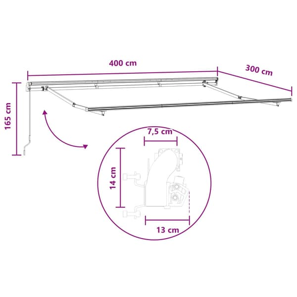 Utfällbar markis Ljusgrå och vit. 400 × 300 cm