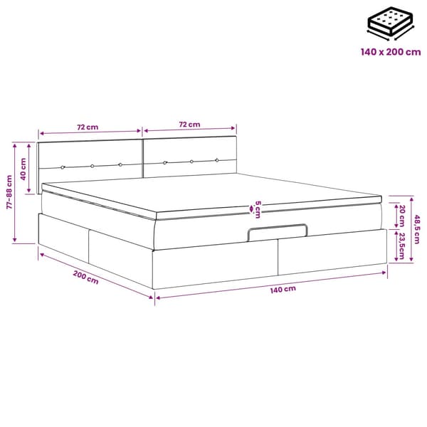 Ottoman säng med madrass Mörkblå 140 x 200 cm Sammet